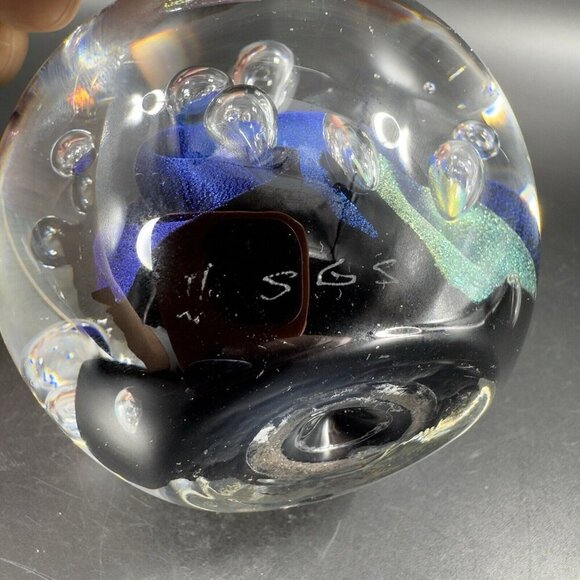1976 Dichroic Art Glass Paperweight Round Multicolor Signed S65 Hand Blown Glass - Picture 9 of 16